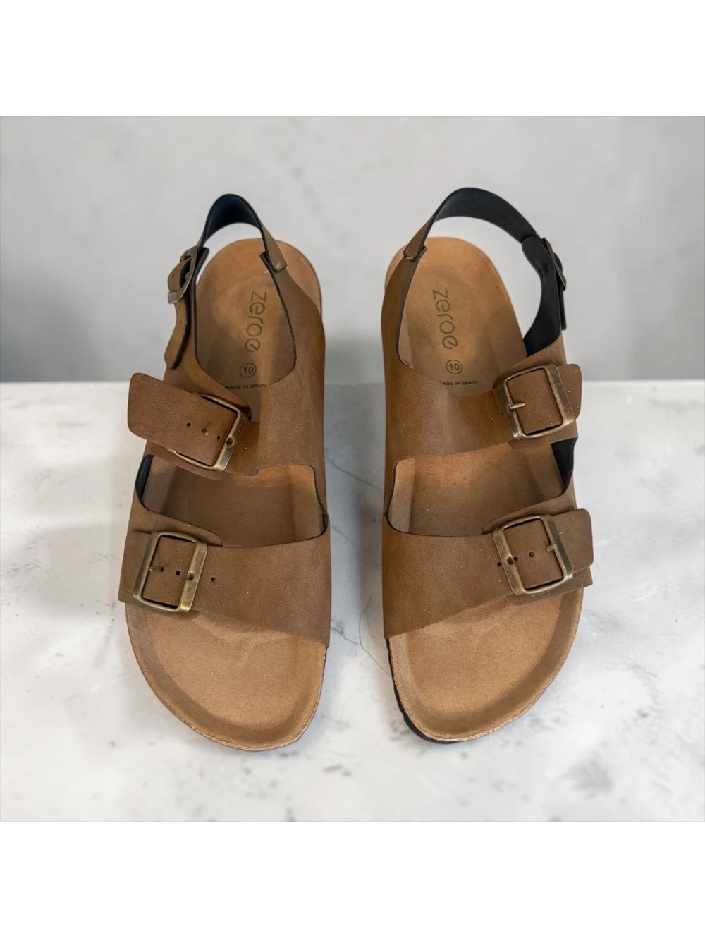 Zeroe Men’s Cork Footbed Sandals - Size 10 - Brown (Made in Spain)